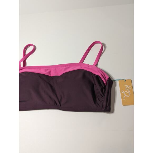 Kona Sol Bikini Top Colorblock Pink Burgundy Bandeau D/DD Swimsuit Beach Pool - Picture 3 of 11
